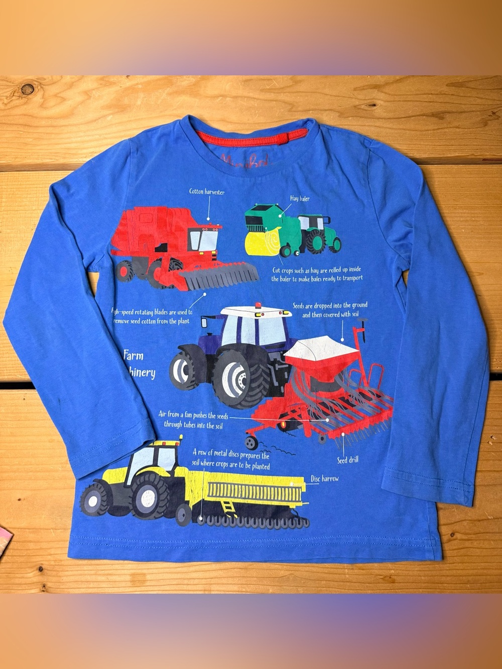 Mini Boden Long Sleeve T-shirt Farm Machinery Equipment Educational Size 6-7